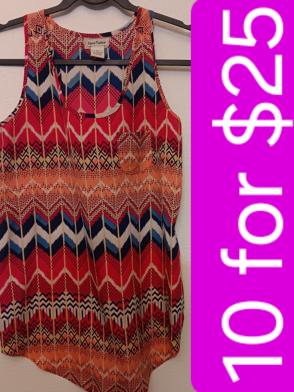 Love Notes Red Multi Chevron Tank Top